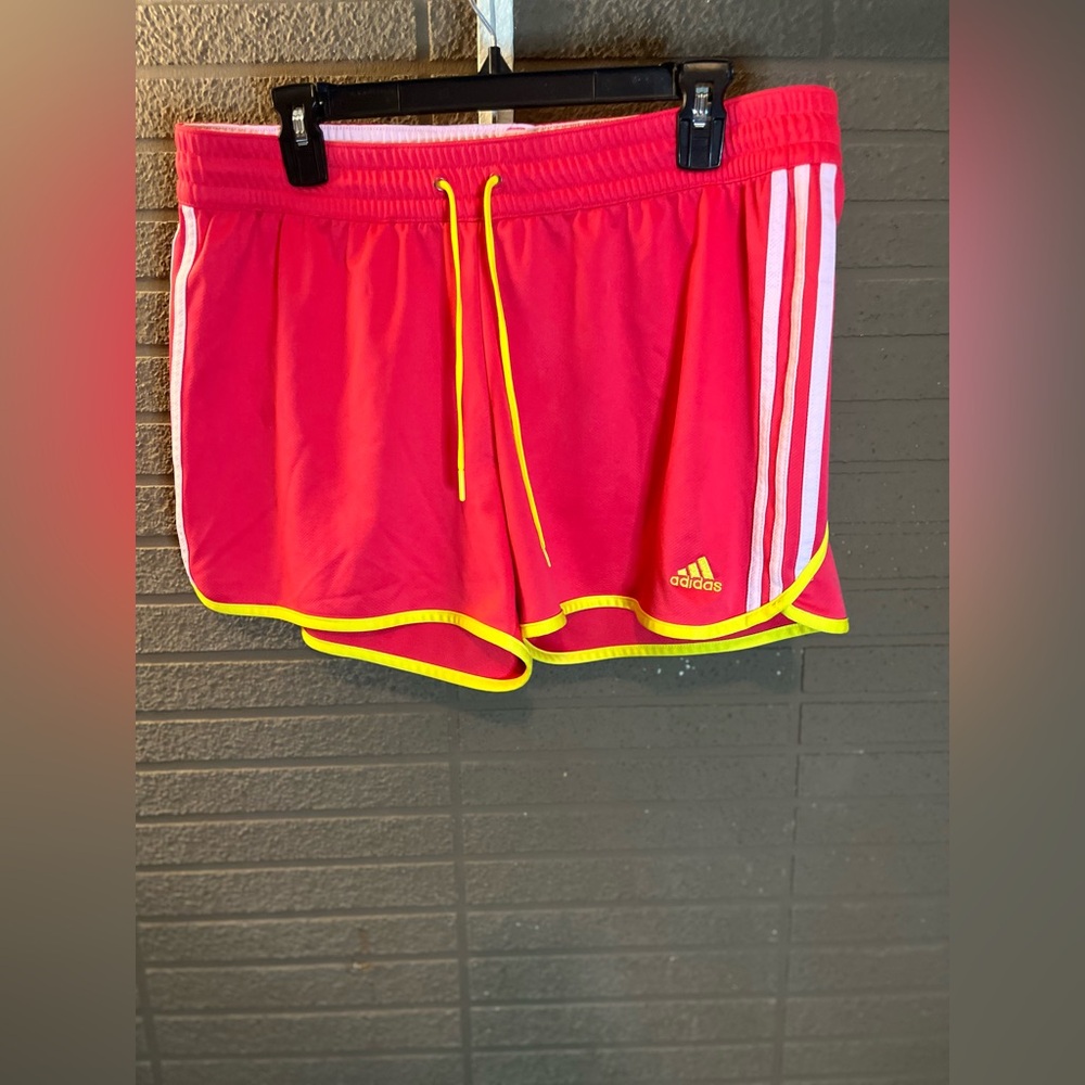 adidas Pink Athletic Shorts with Neon Yellow Accents